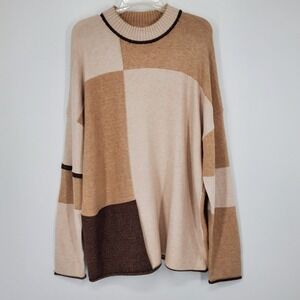 Women's Badgley Mischka Oatmeal Ivory Colorblock Sweater Size XL NEW A9